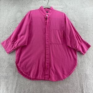 Dilemma Top Womens OS Fuchsia Pink Solid Big Shirt Button Front Oversized